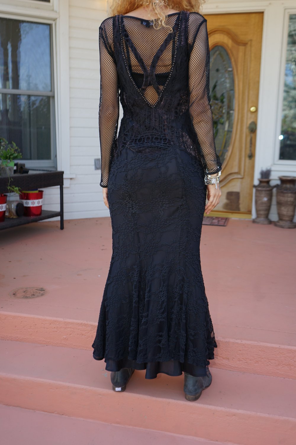 Morticia Addams Dark Velvet Lace Maxi