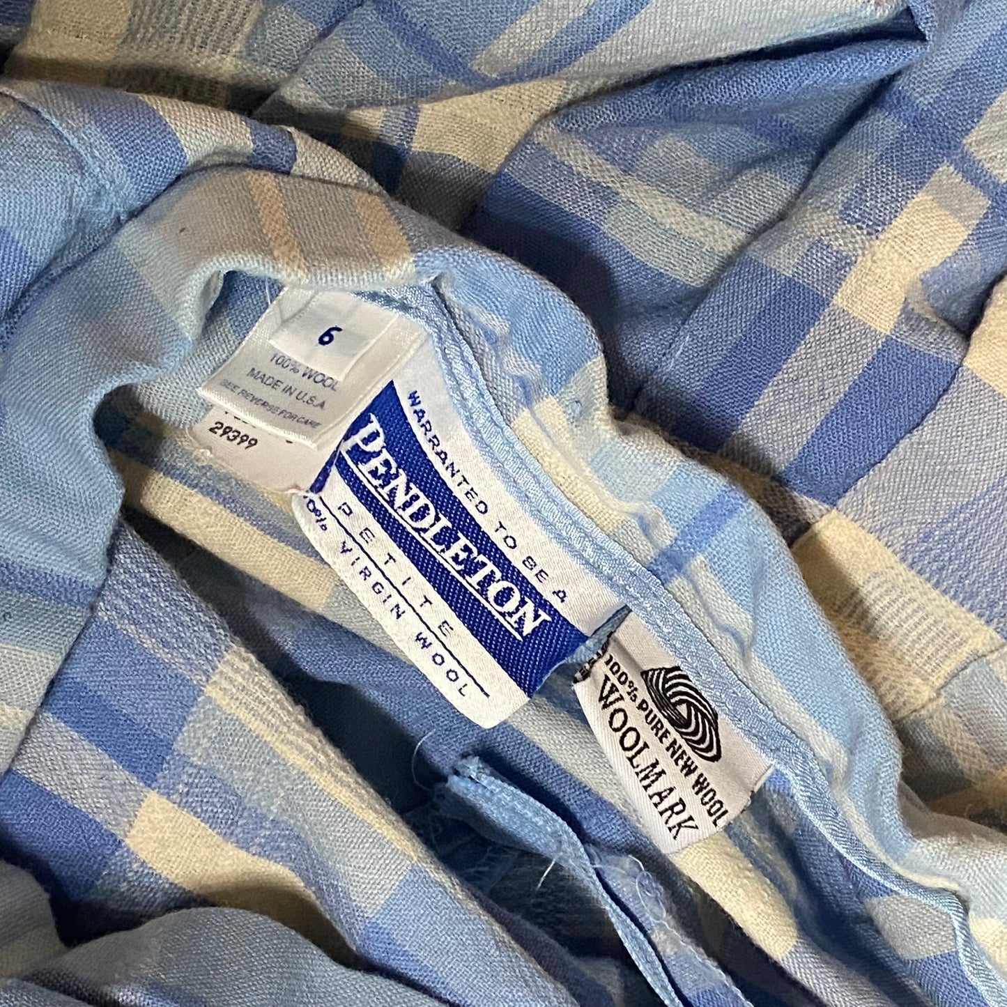 Vintage Baby Blue Wool Plaid Skirt