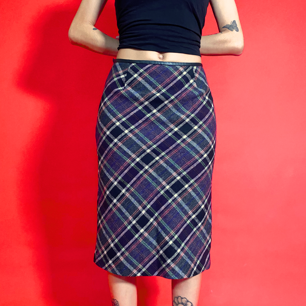 Vintage Purple Plaid Midi Skirt