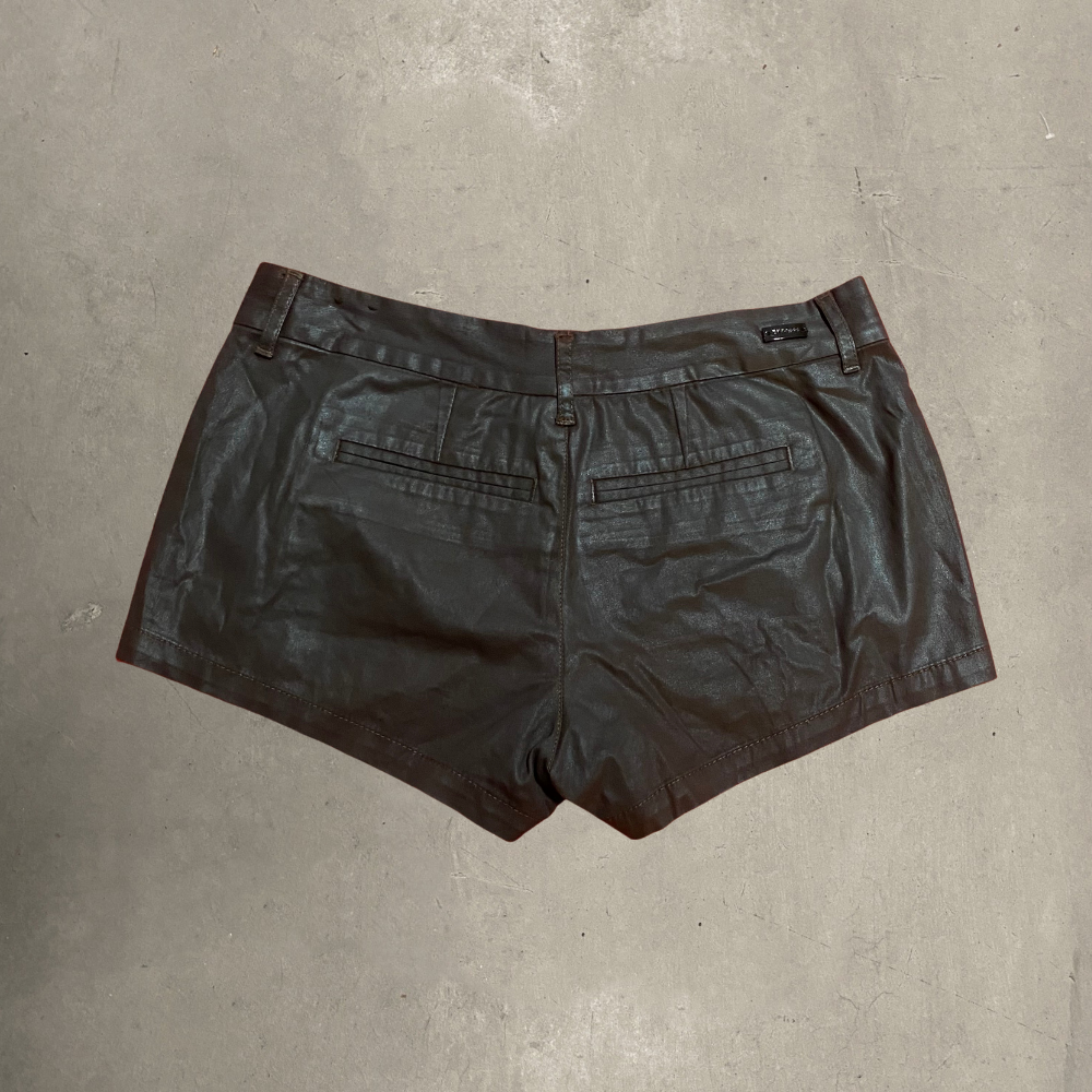 Brown Leather Mini Shorts