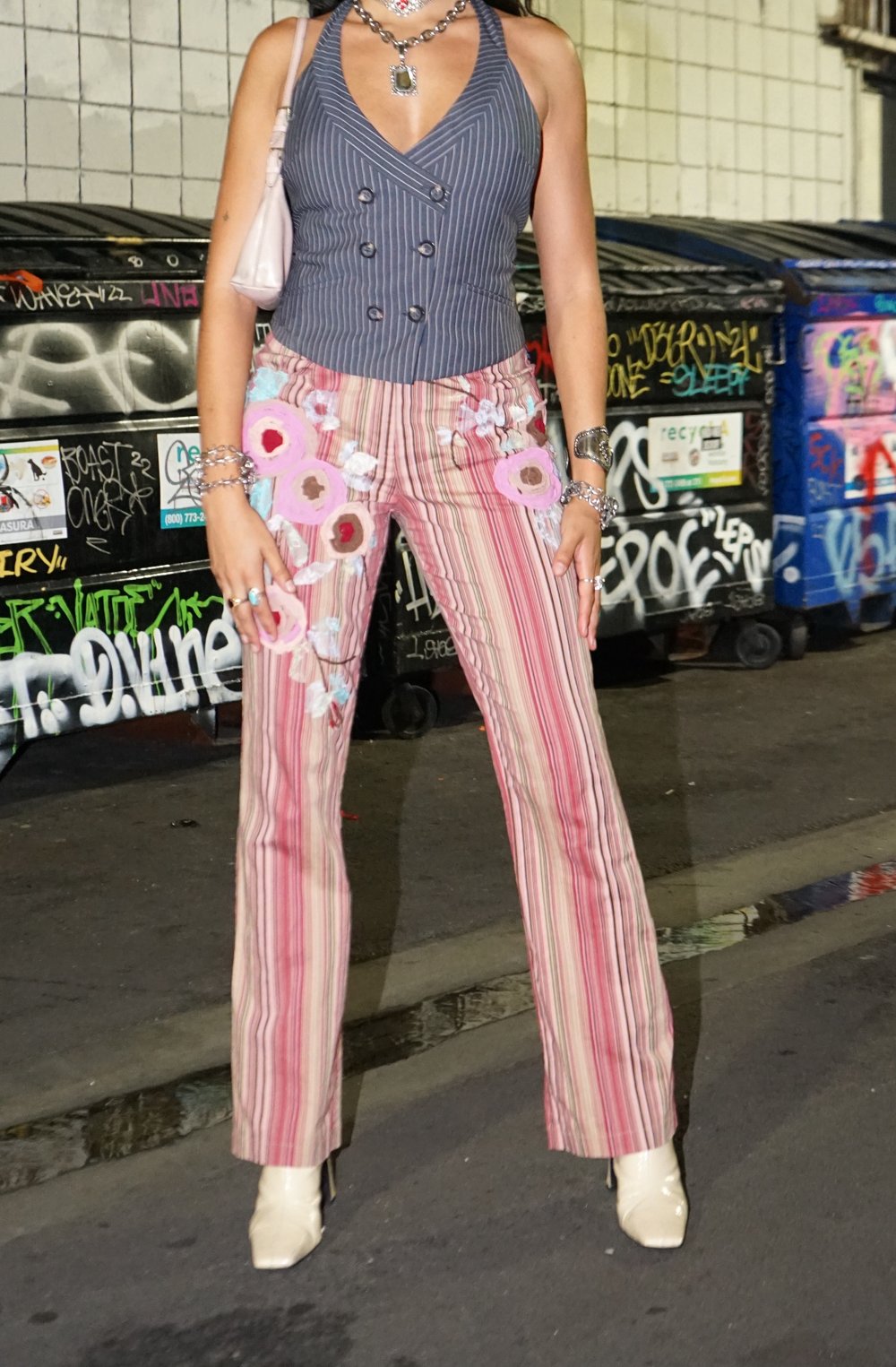 Vintage Pink Floral Stripped Pants