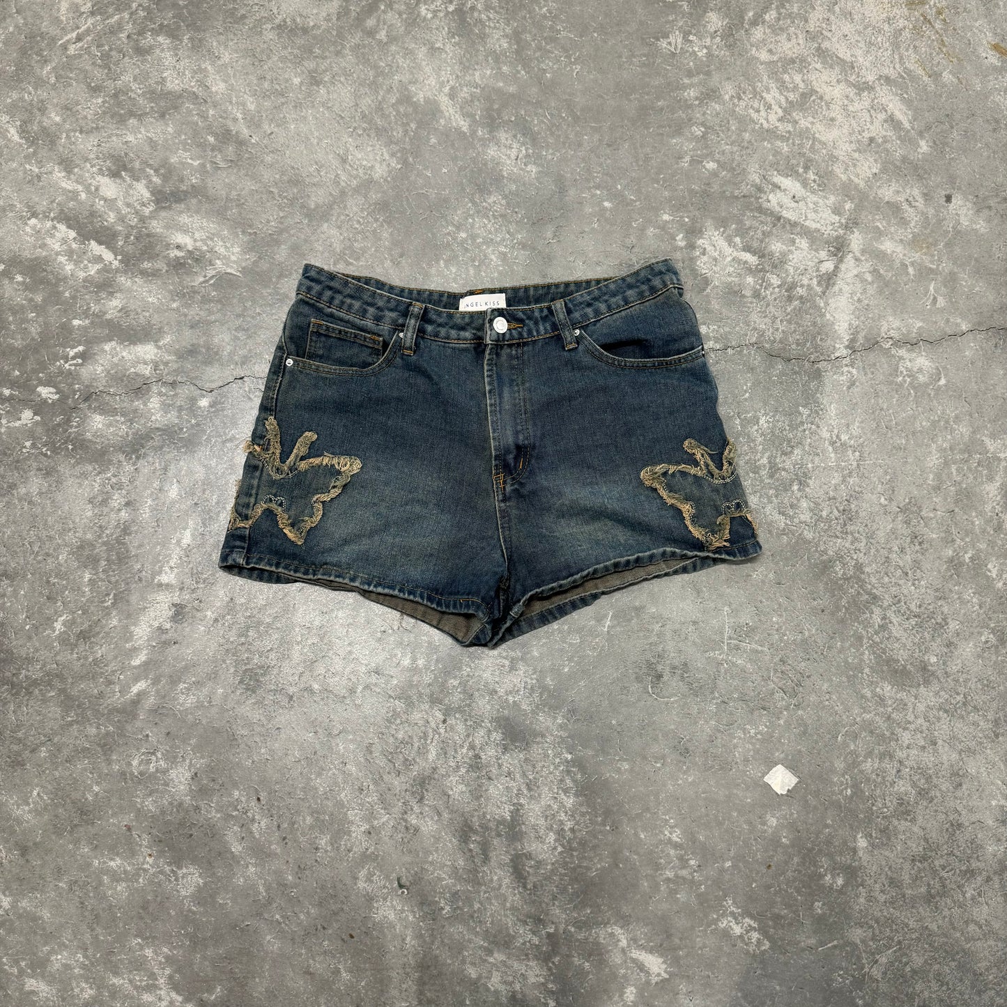 Dark Denim Distressed Butterfly Shorts