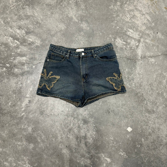 Dark Denim Distressed Butterfly Shorts