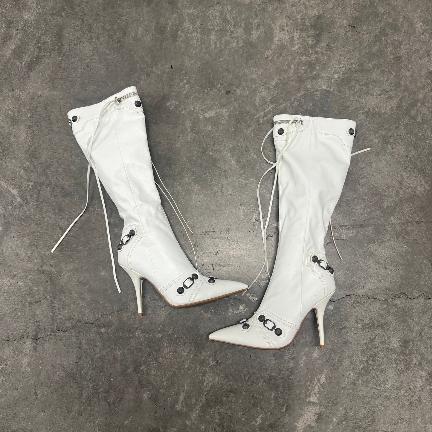White Knee High Motorcycle Boots