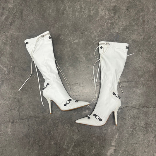 White Knee High Motorcycle Boots