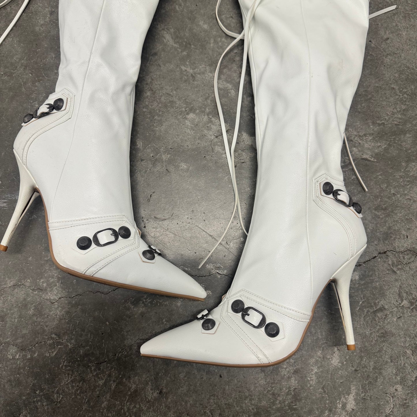 White Knee High Motorcycle Boots