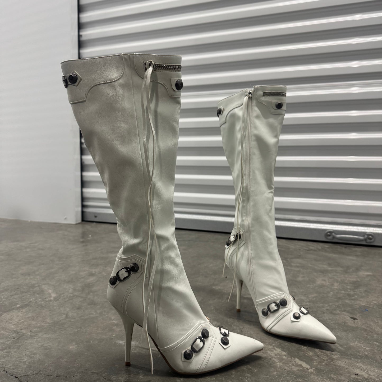 White Knee High Motorcycle Boots