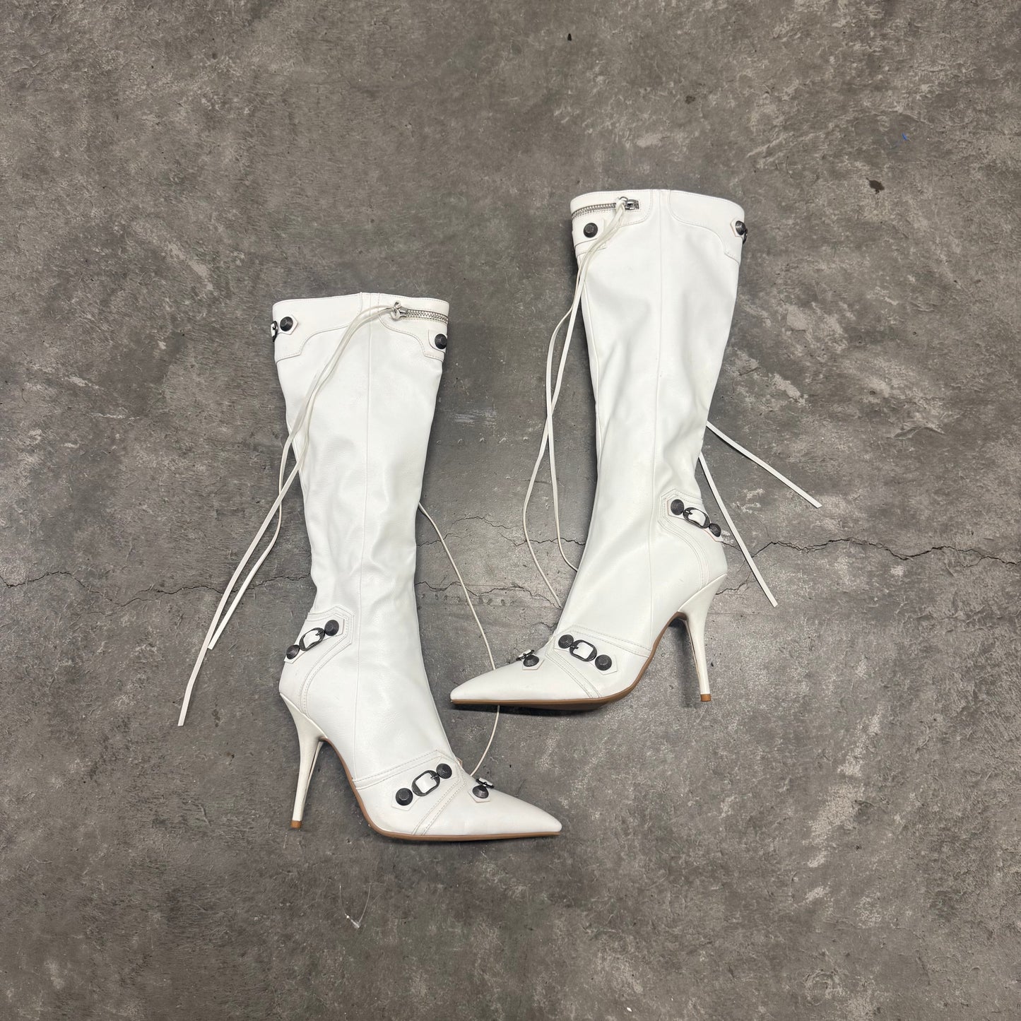 White Knee High Motorcycle Boots