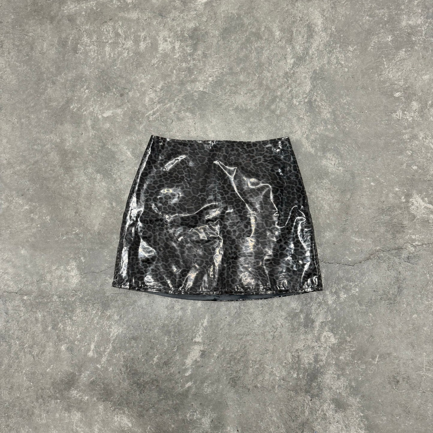 Grey Cheetah Print Vinyl Skirt