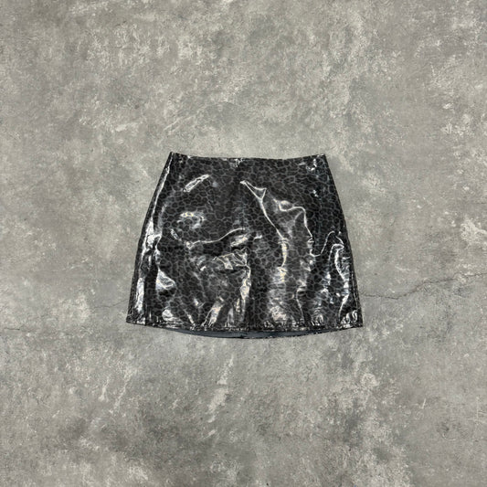 Grey Cheetah Print Vinyl Skirt
