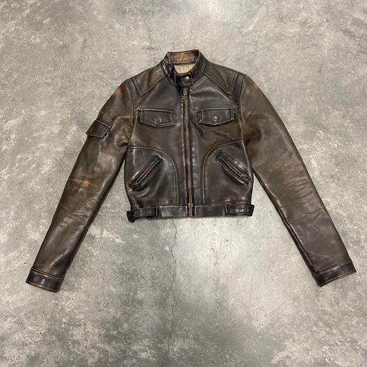 Brown Leather Moto Jacket