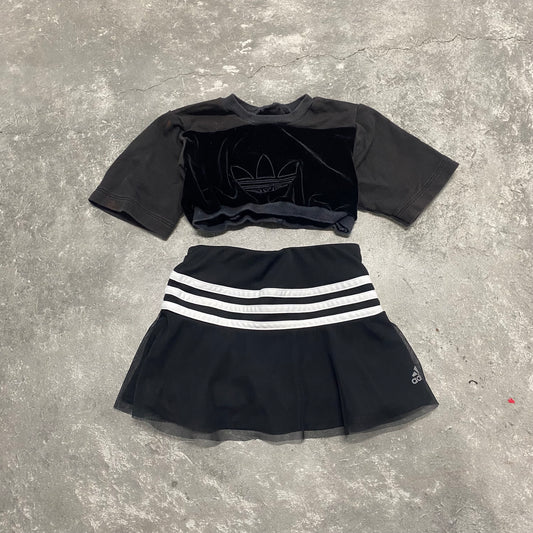 Upcycled Adidas Velour Cropped Top W/Adidas Skort Set