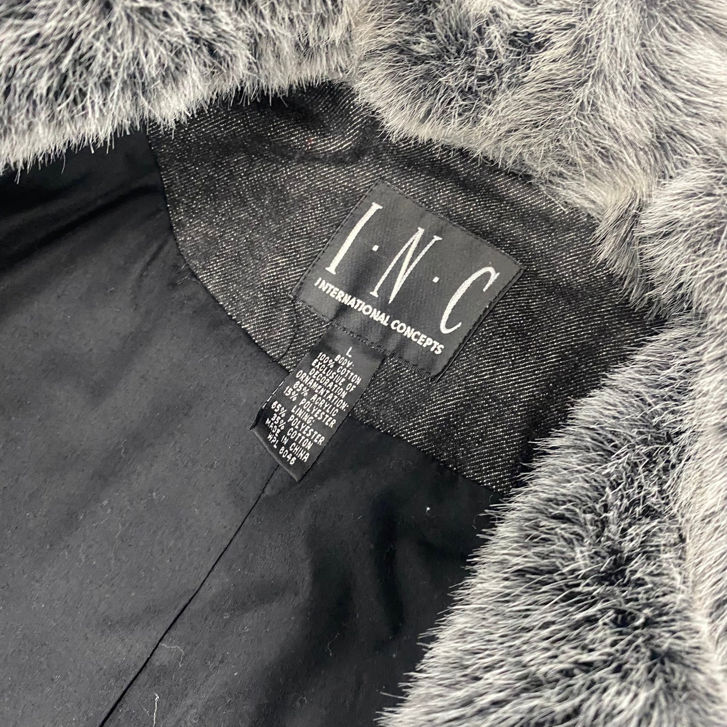 Black Denim Fur Trim Long Jacket