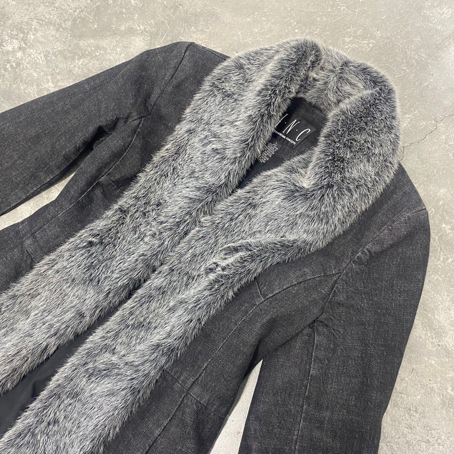 Black Denim Fur Trim Long Jacket