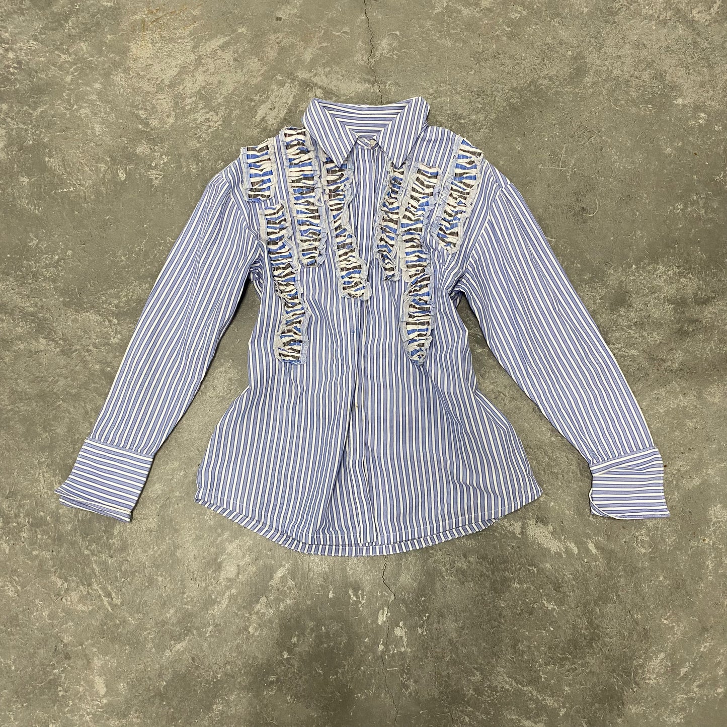 Basic Blue Button Up W/ Ruffles