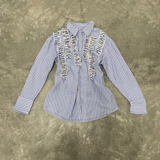 Basic Blue Button Up W/ Ruffles