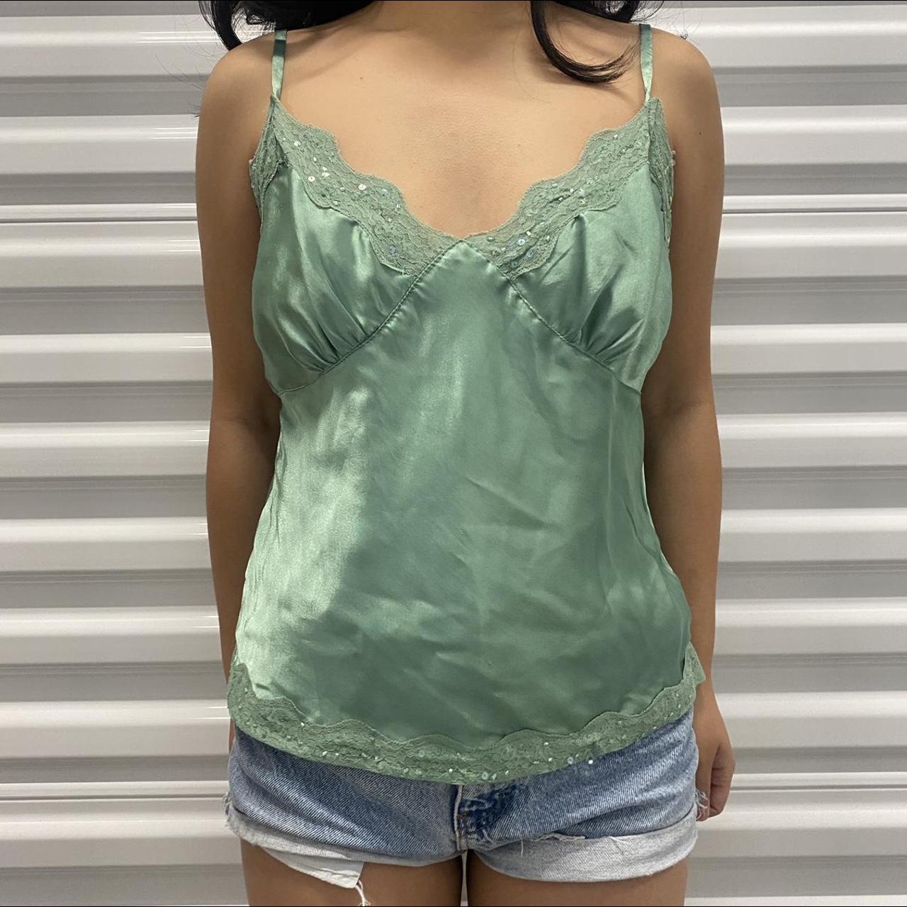 Vintage Green Lace Trim Tank