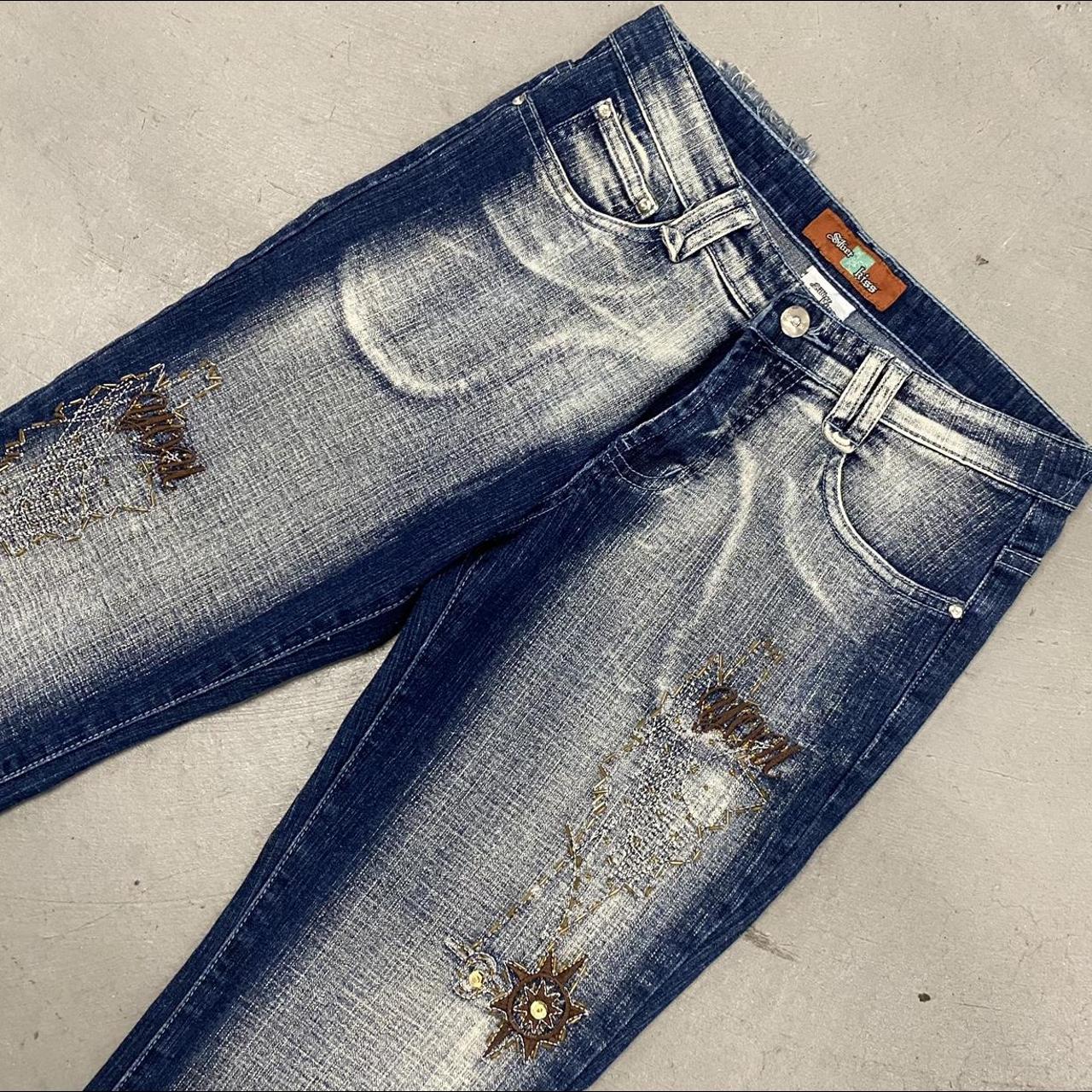 Vintage Dark Washed Bleached Jeans