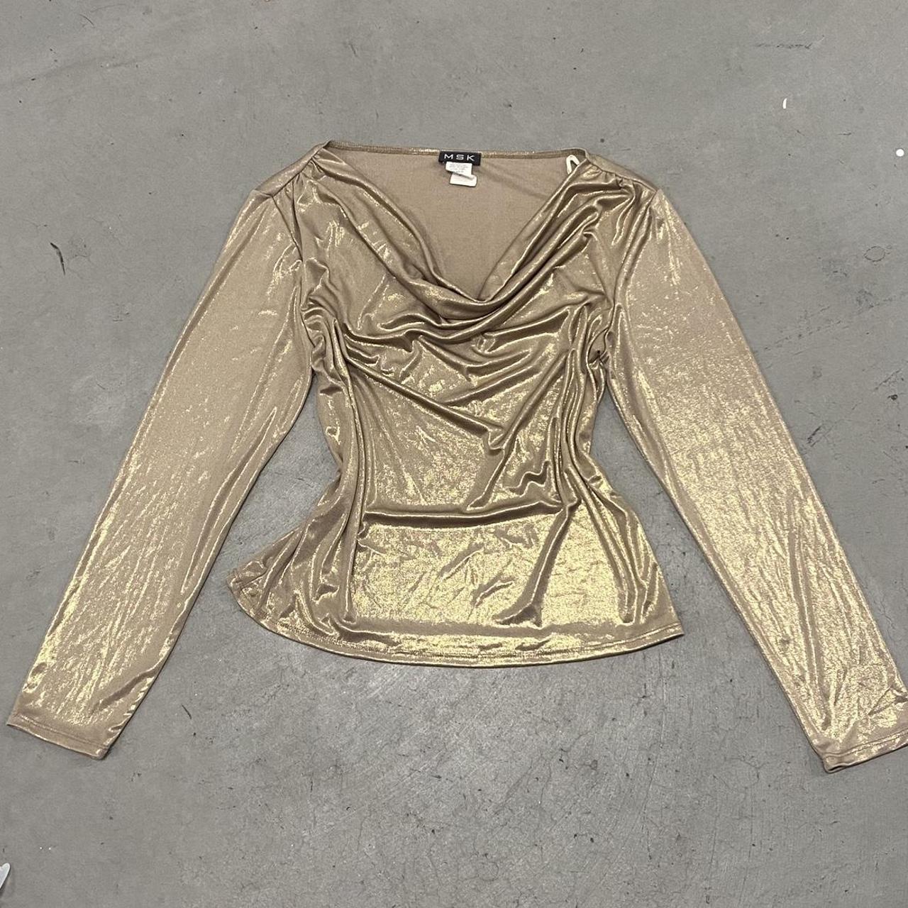 Vintage Metallic Gold Cowl Neck Long Sleeve