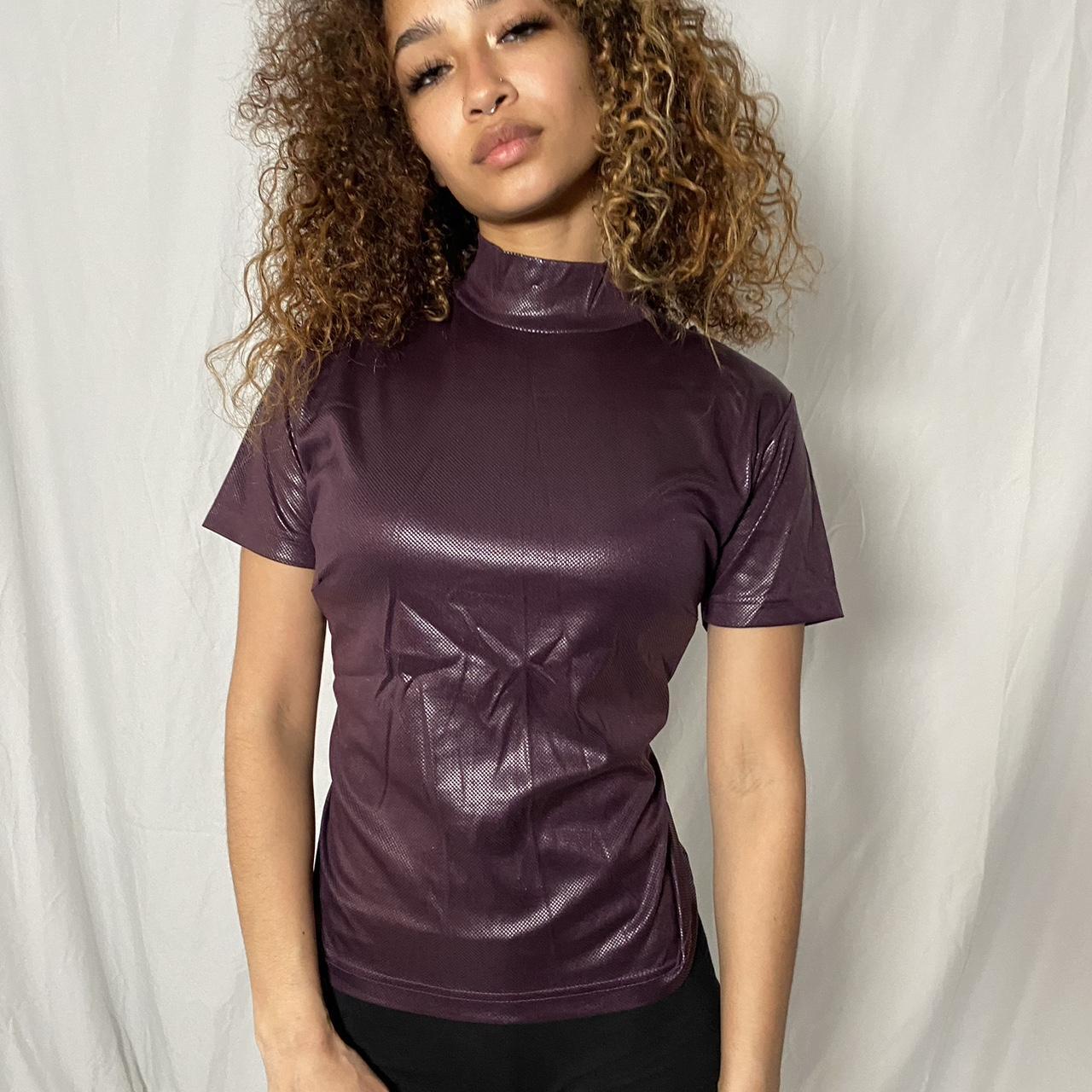 Vintage Purple High Collar Short Sleeve Top