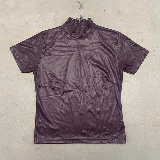 Vintage Purple High Collar Short Sleeve Top