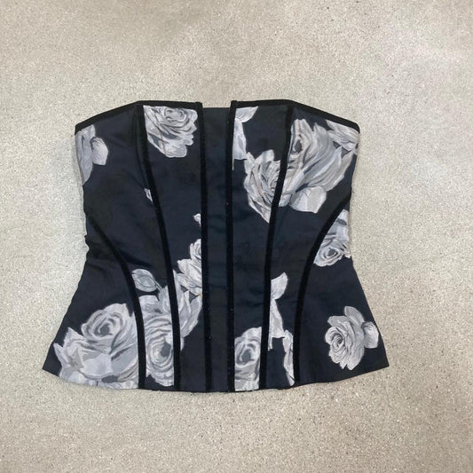 White House Black Corset W/ Grey Roses