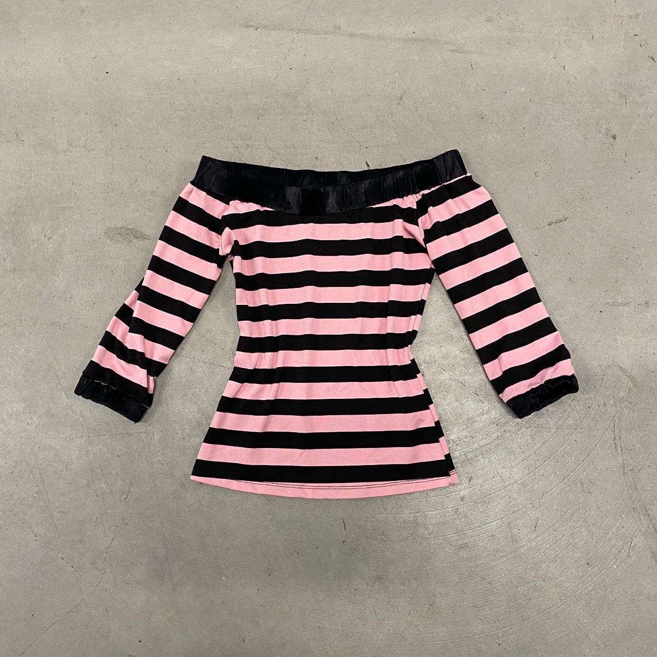 Vintage Pink/Black Stripped Off The Shoulder Top
