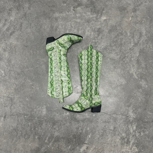 Green Snake Print Cowboy Boots