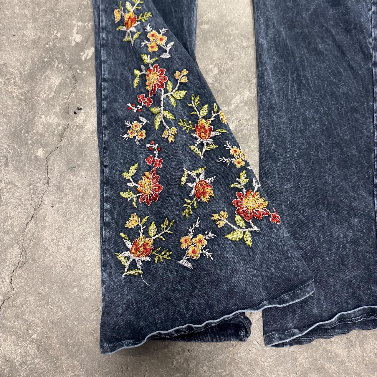 Boho Floral Embroidery Flared Bottoms