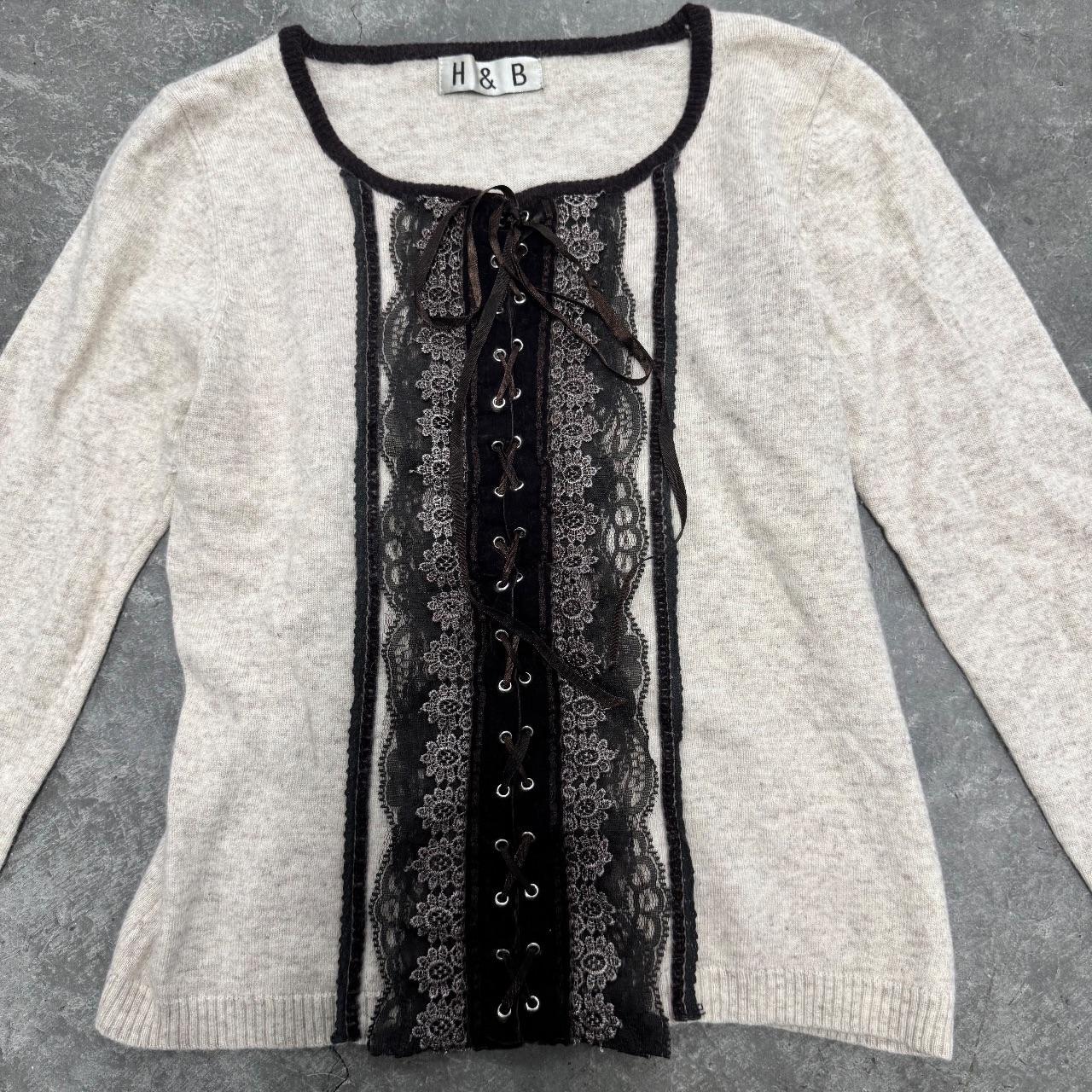 Lace-Up Corset Style Knit Top – Cream & Black