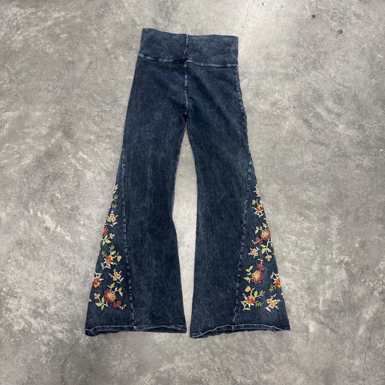 Boho Floral Embroidery Flared Bottoms
